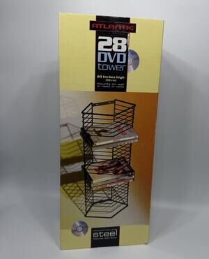 Atlantic Onyx 28 DVD Tower Rack Black Steel Wire Video Game Blu-ray 20" NEW